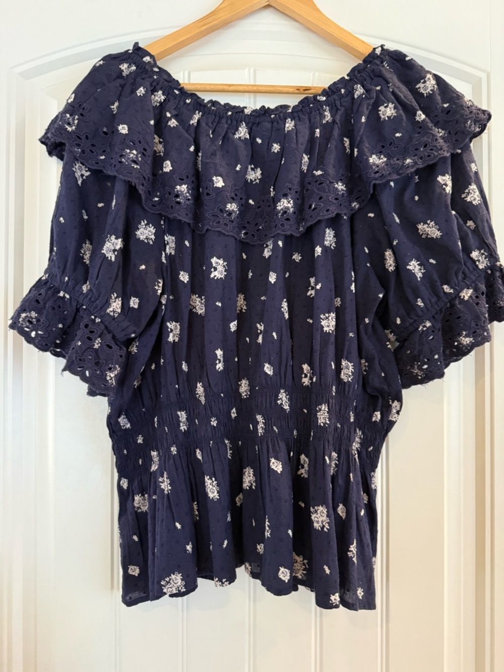 Universal Thread Navy Floral Ruffle Peasant Top - Picture 7 of 9